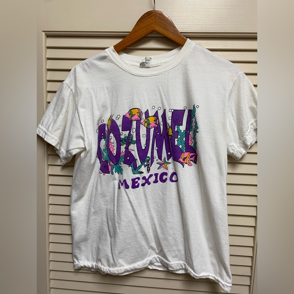 Vintage Cozumel Mexico T Shirt Sz M Splash 90s Graphic Ocean Fish Tourist Tee